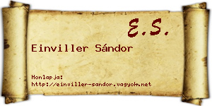 Einviller Sándor névjegykártya